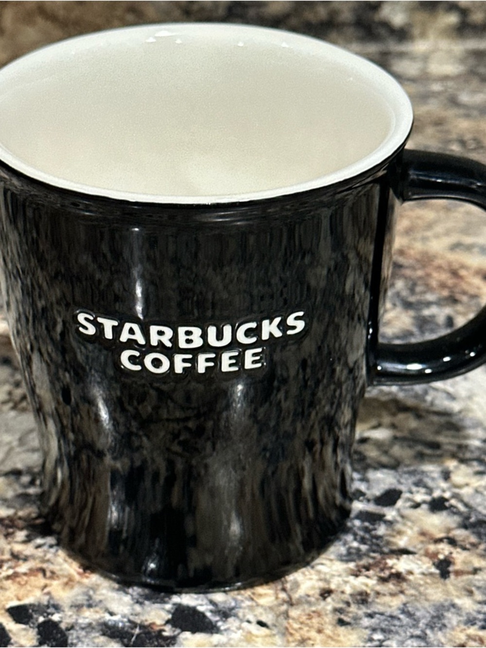 Starbucks Coffee Tea Mug Cup 2008 Black White 14oz Embossed Ceramic Collector